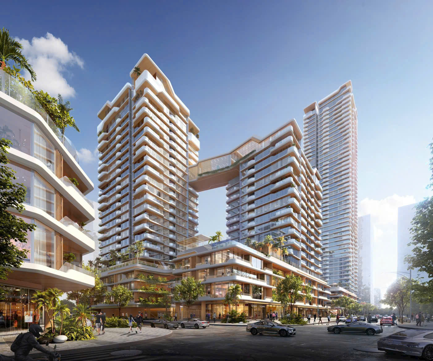 Phối cảnh không gian thương mại và các tòa tháp Lotte Eco Smart City Thủ Thiêm