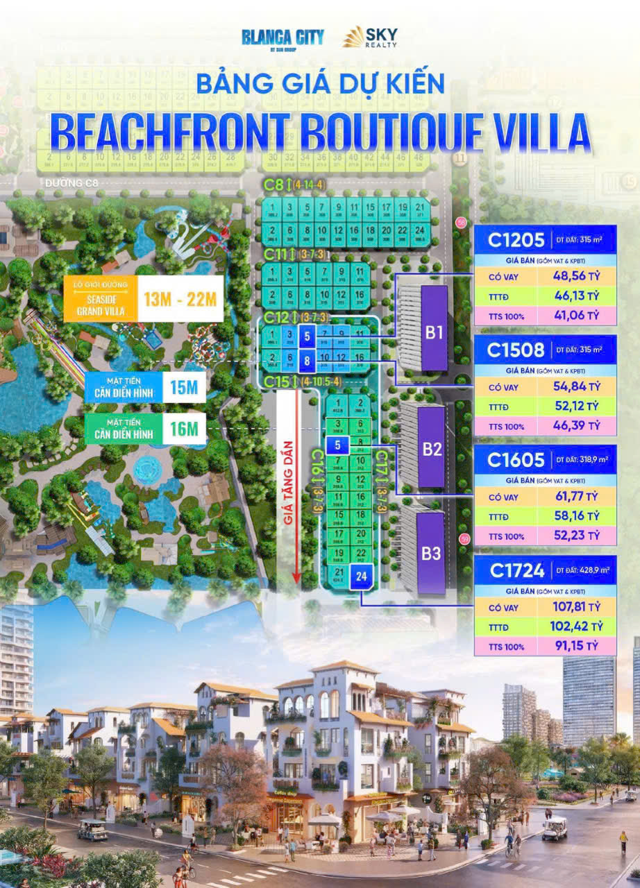 Mặt bằng và giá tham khảo Beachfront Boutique Villa