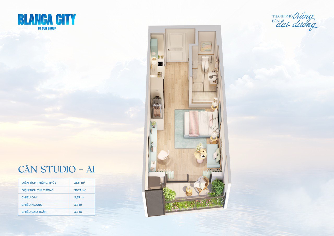 Thiết kế căn Studio A1 Blanca Tower